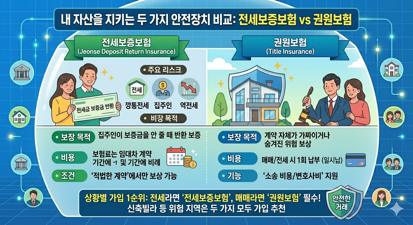 전세보증보험 vs 권원보험 : 전세 계약 전 필수 체크, 고수들의 2중 잠금장치!!