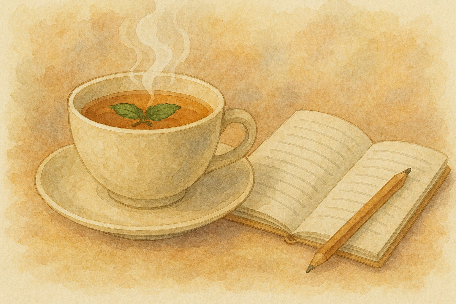 차와 노트의 여유로운 순간