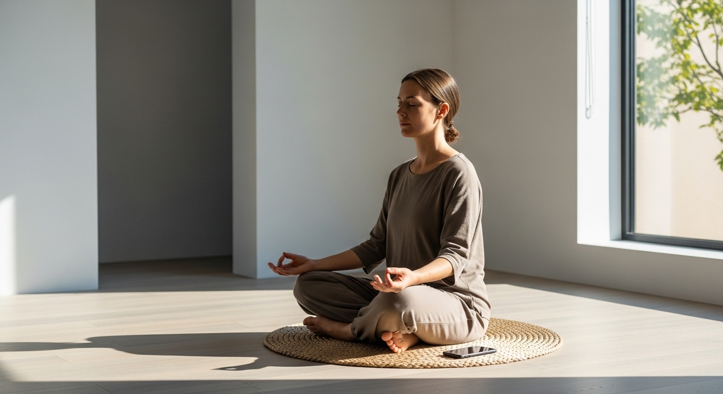 조용히 명상하며 디지털 디톡스를 실천하는 사람의 모습