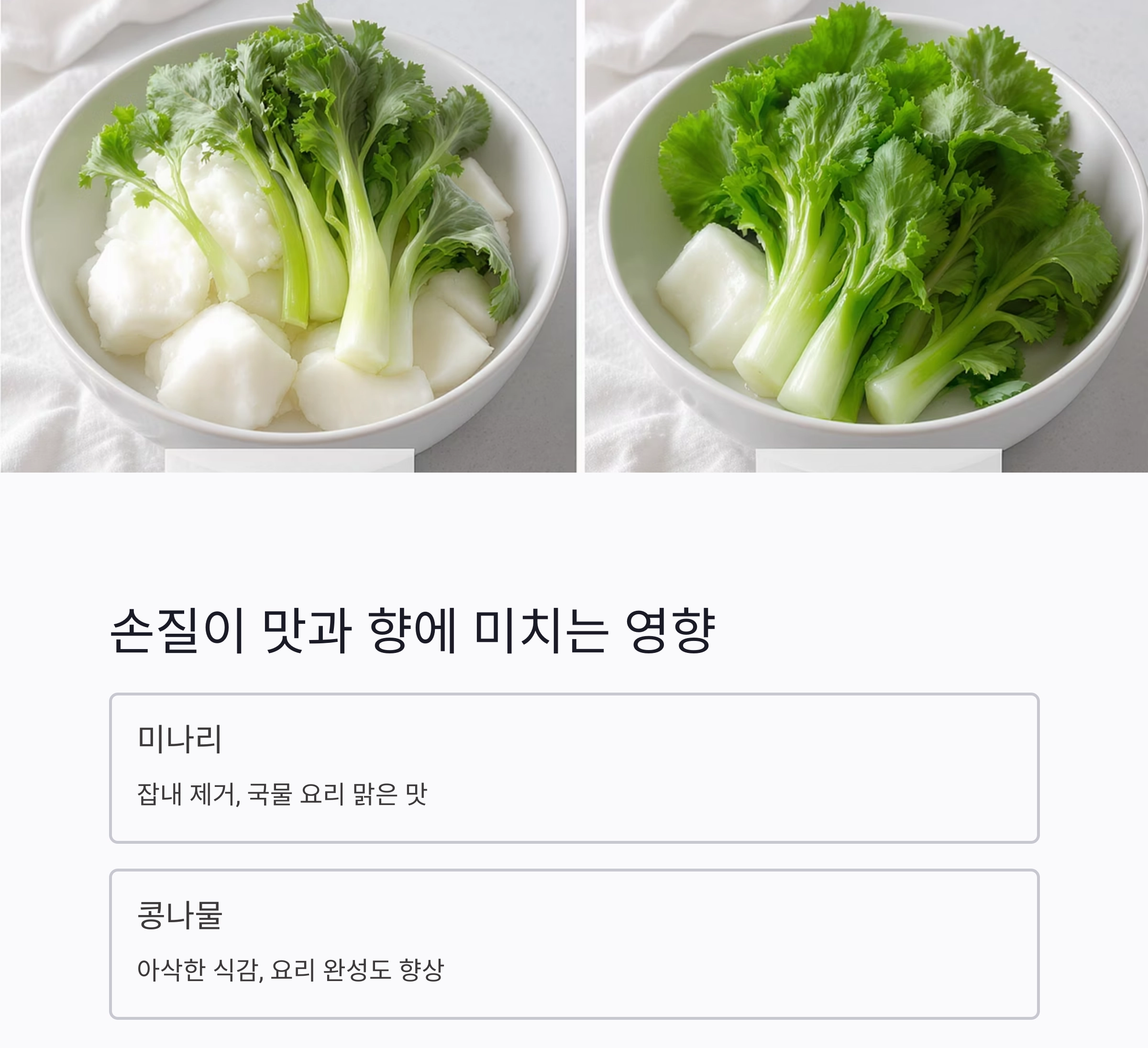 요리 초보도 쉽게 따라하는 미나리와 콩나물 밑동 손질법