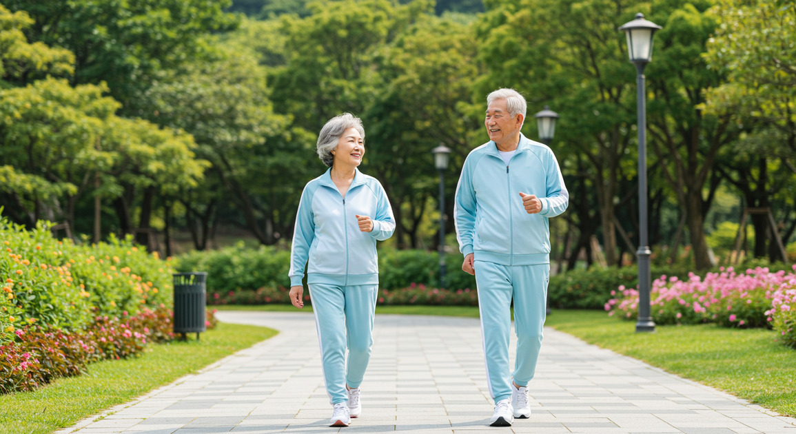 건강한 시니어 생활을 유지하는 부부 이미지