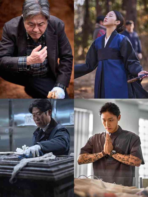 영화 &#39;파묘&#39; 스틸컷. 배우 최민식&#44; 김고은&#44; 유해진&#44; 이도현이 출연한다. [사진=쇼박스]