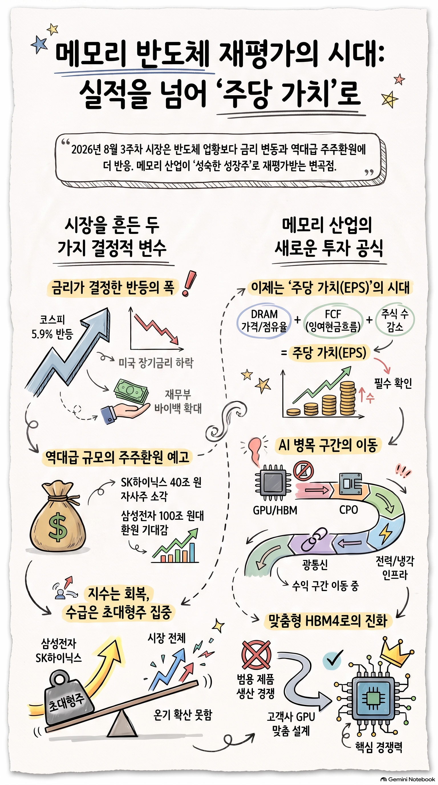 금리가 흔들고 주주환원이 살렸다, 메모리 재평가의 조건|2026년 8월 3주차 주식시장 뉴스 정리