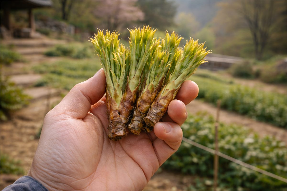 잎이 살짝 벌어지고 줄기가 연한 엄나무순의 먹기 좋은 상