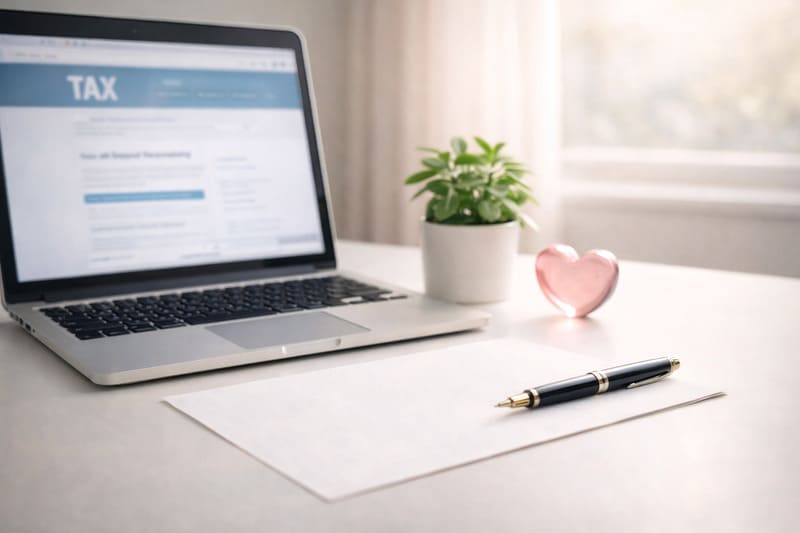 노트북 화면으로 국세청 홈택스 연말정산 자료를 확인하며 공부하는 모습의 이미지