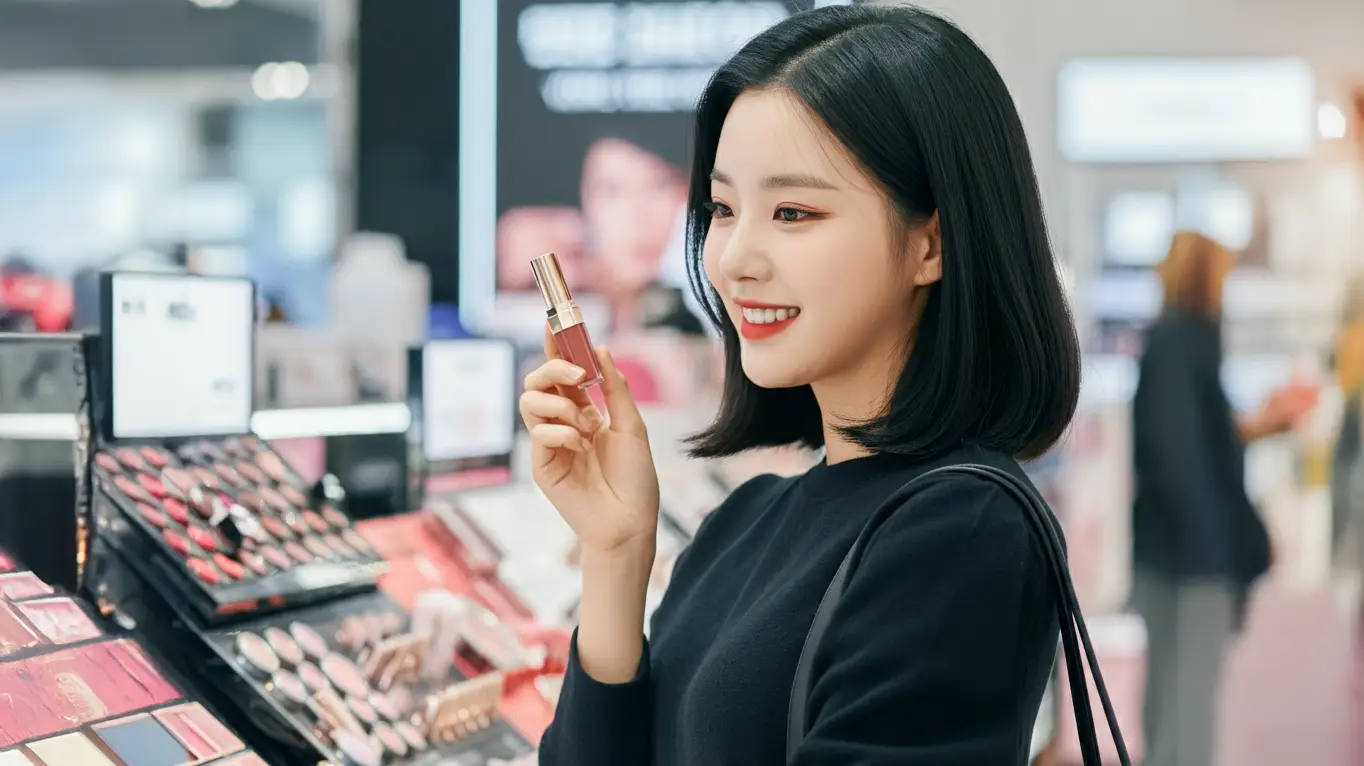 화장품 쇼핑을 하는 여성