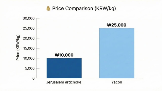 돼지감자와 야콘의 1kg당 가격 편차를 보여주는 바형 그래프