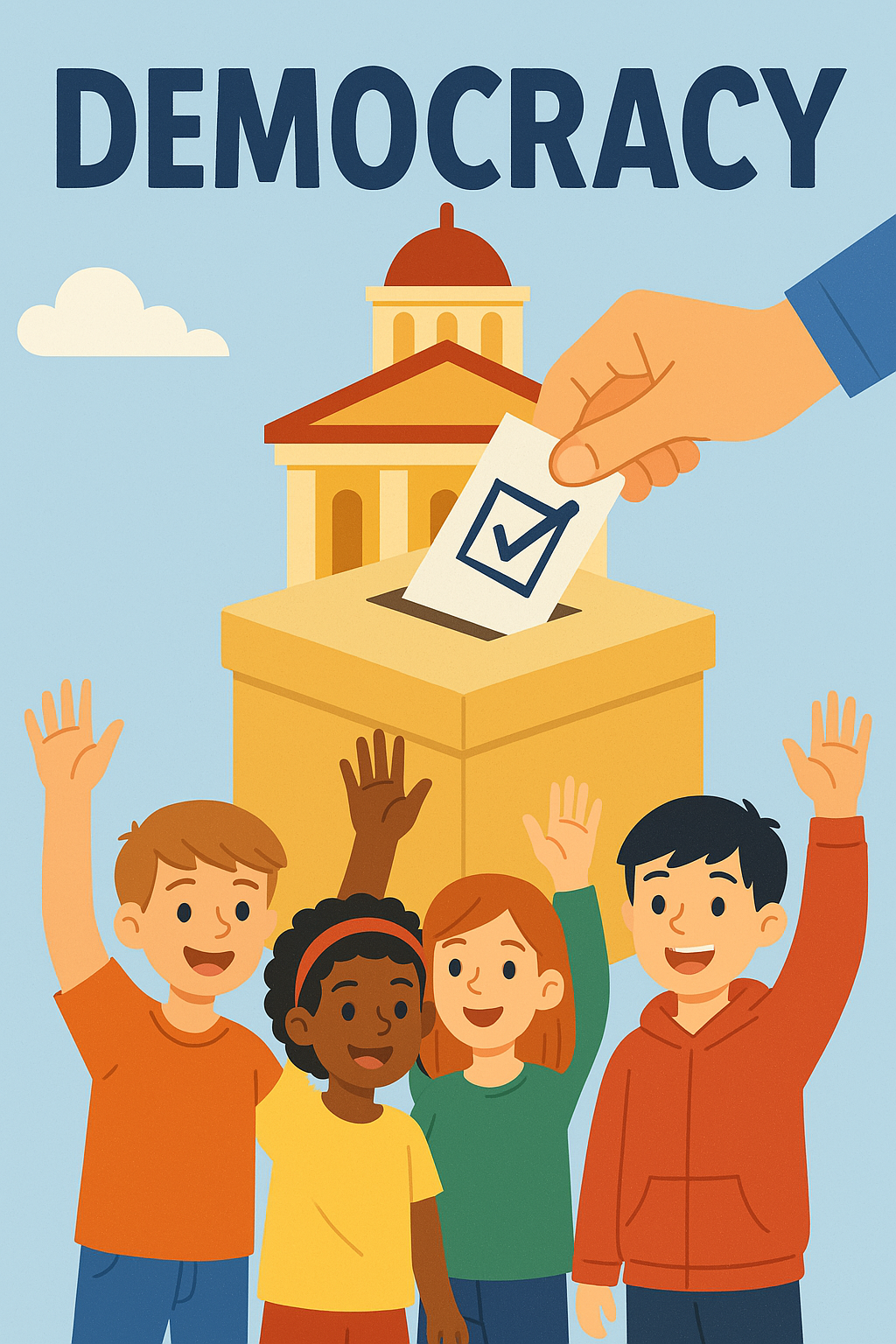 투표함에 투표하는 모습과 어린이들의 모습