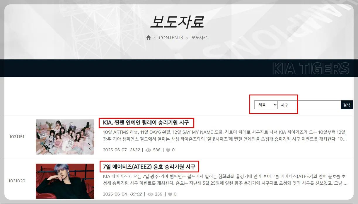 기아 타이거즈 시구 일정