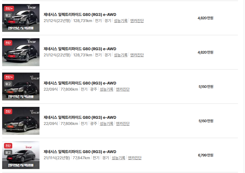 제네시스 G80 중고차 가격 시세표 유지비