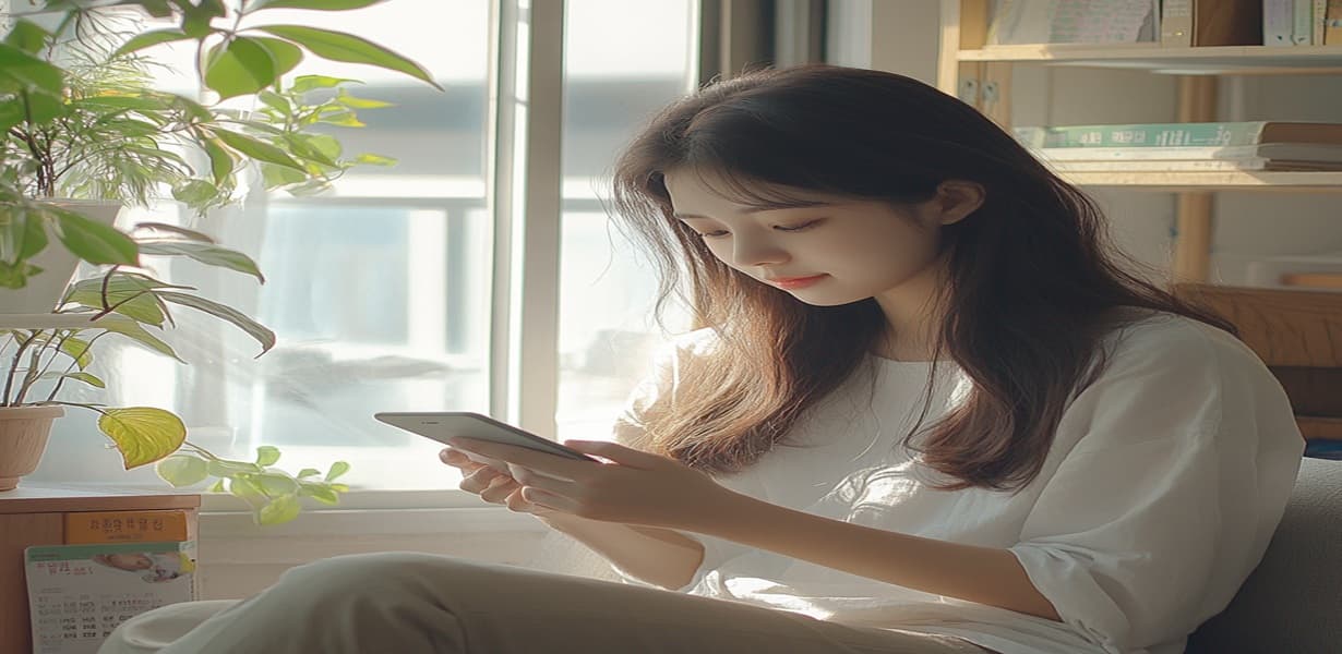 청년이 원룸에서 정부 지원 확인 문자를 보는 장면