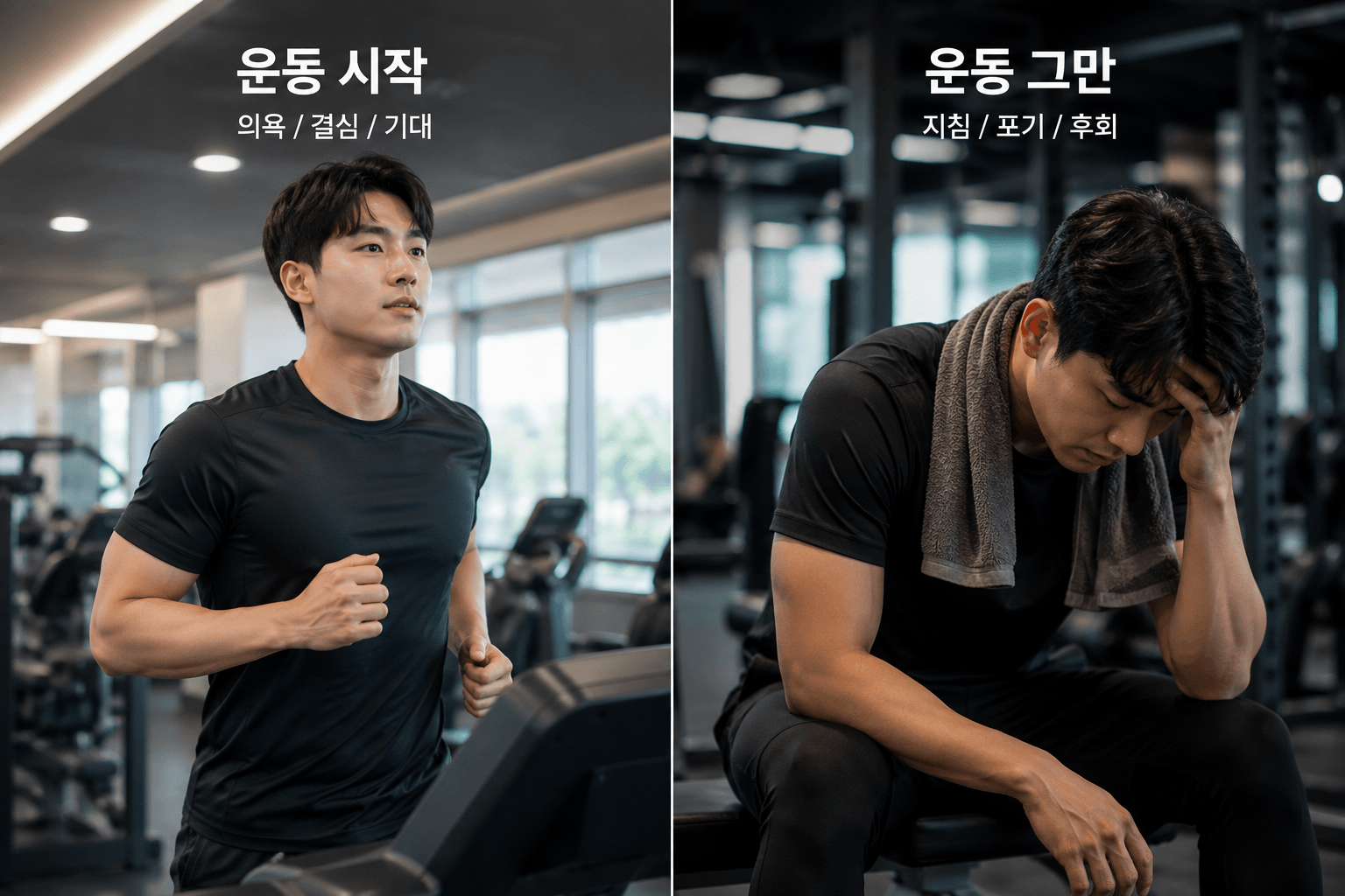 운동을 시작하면 그만두는 모습