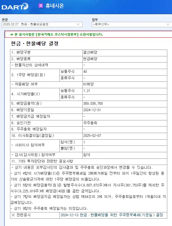 휴네시온(290270) 2025년 배당락일