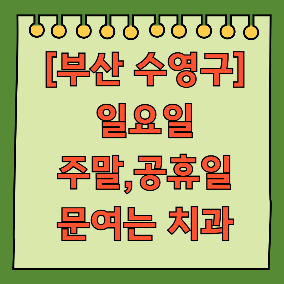 부산 수영구 일요일 문 여는 치과 ❘ 영업시간 ❘ 주말 공휴일 진료 병원 찾기
