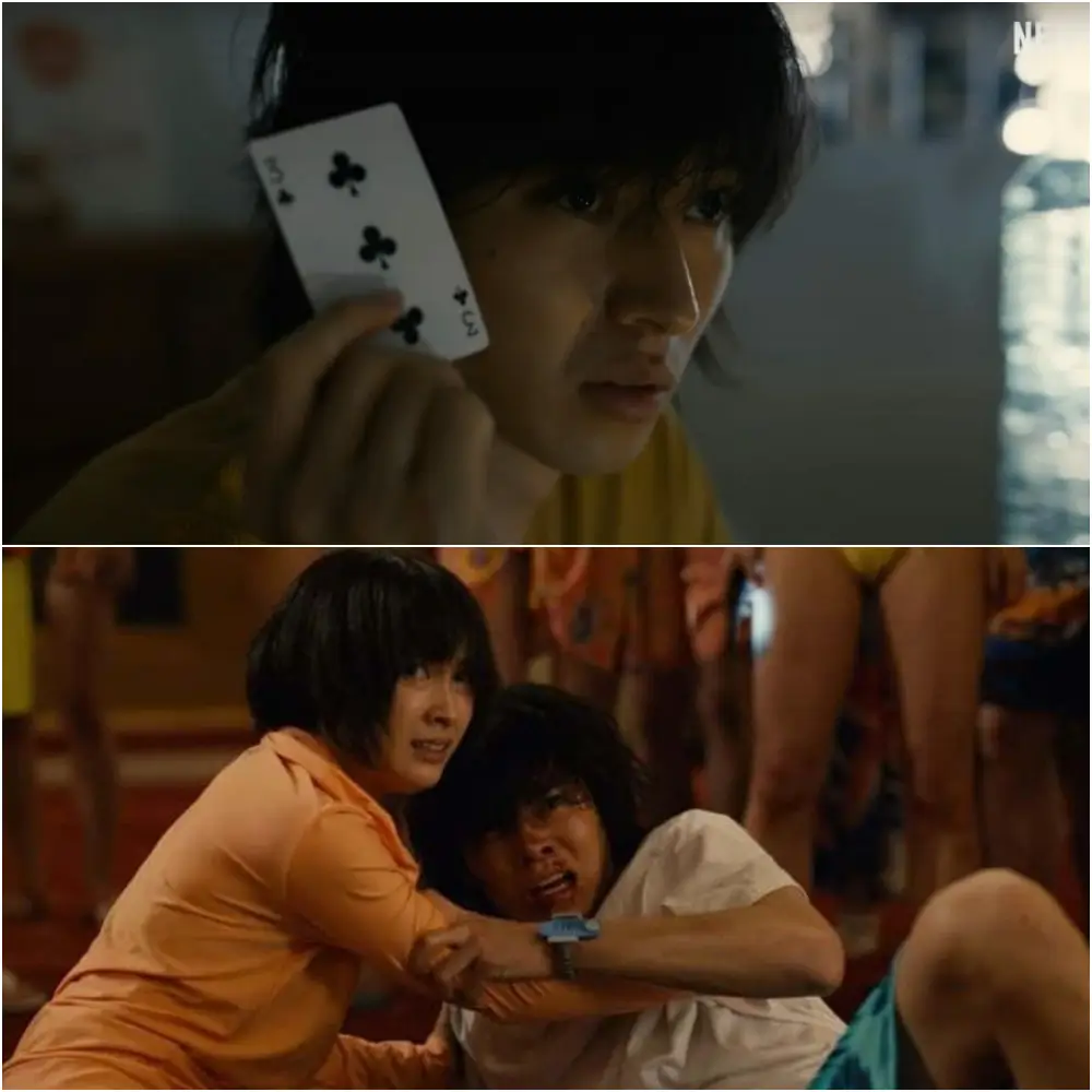 아리스가 트럼프 카드를 들고 있는 장면과 고난을 담고 있는 장면들