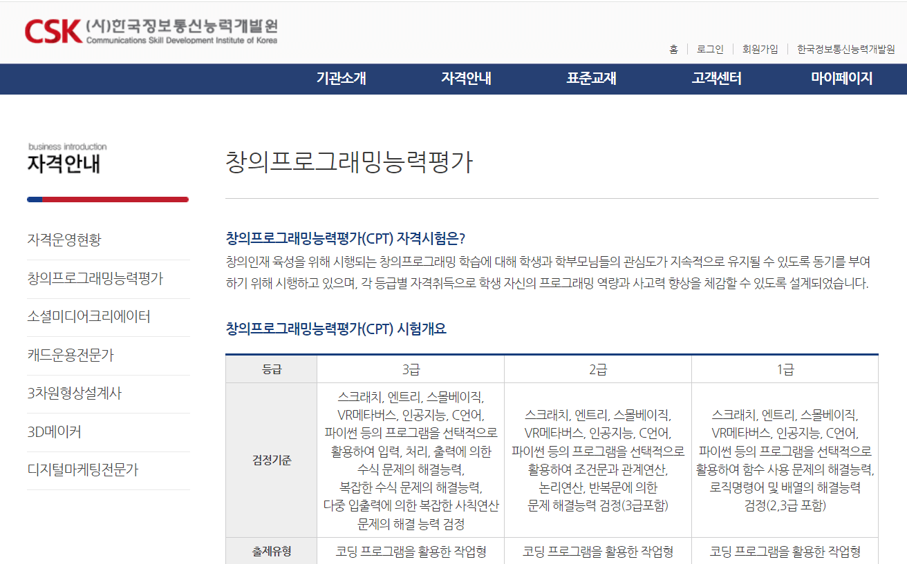 한국정보통신능력개발 창의프로그래밍능력평가(CPT)
