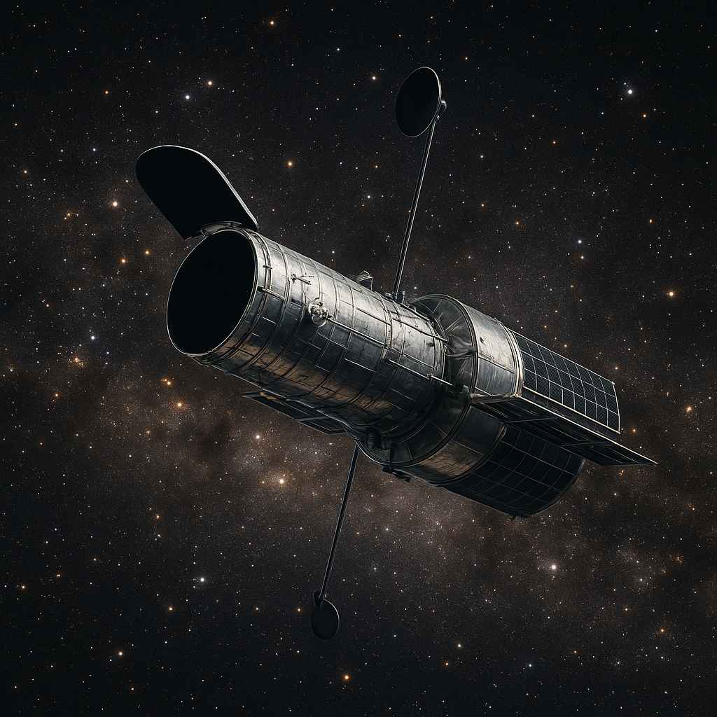 허블 우주망원경이 우주 공간을 떠도는 모습