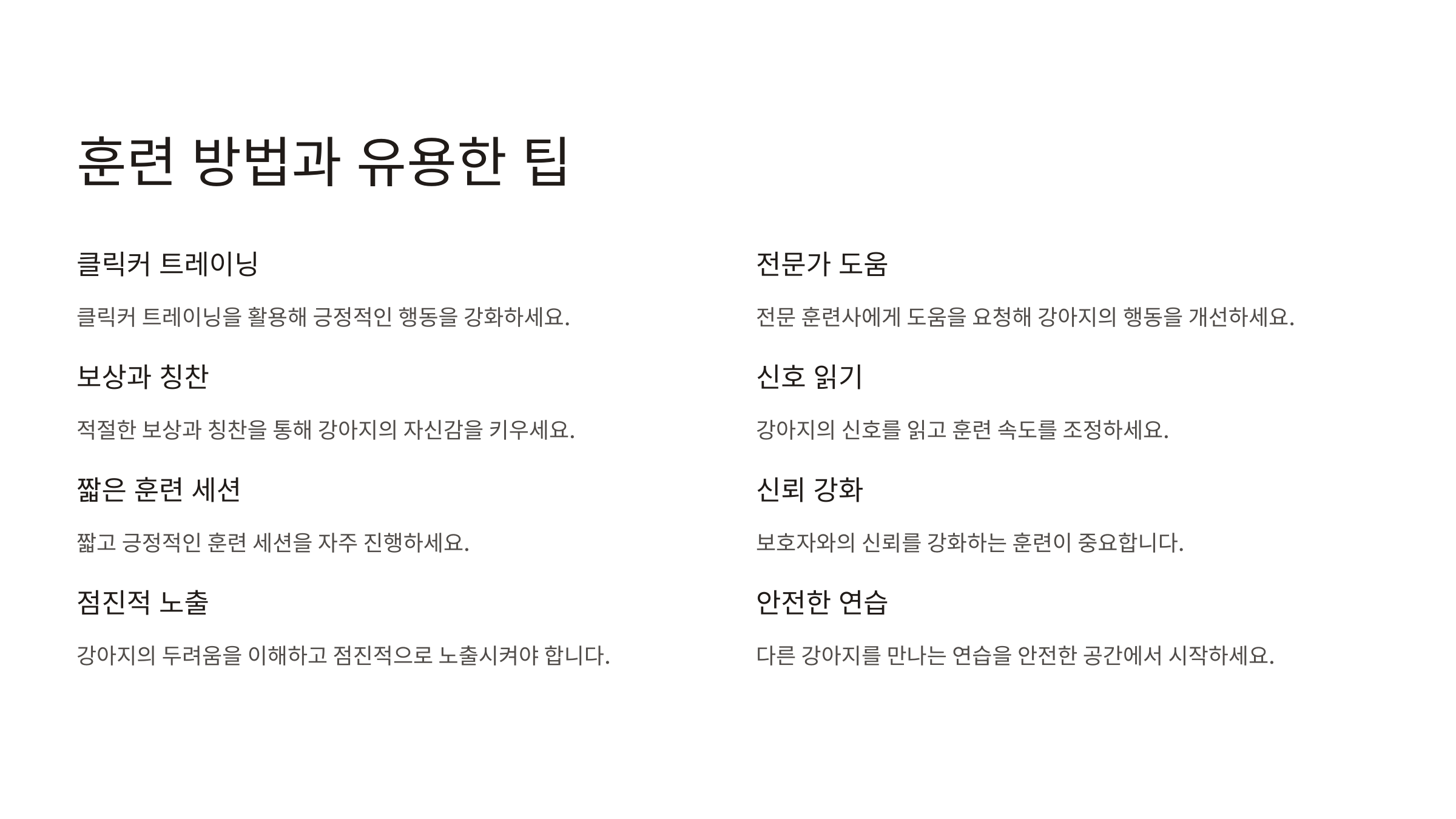 훈련 방법과 유용한 팁