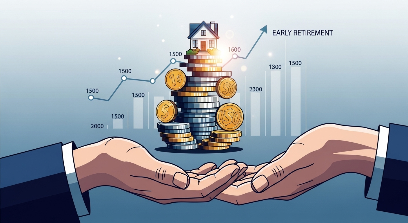 자산 배분과 성장을 통해 파이어족의 경제적 자유를 상징하는 일러스트.