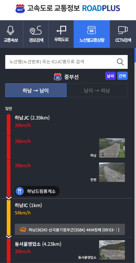 중부선 고속도로 현황 보는 방법 안내