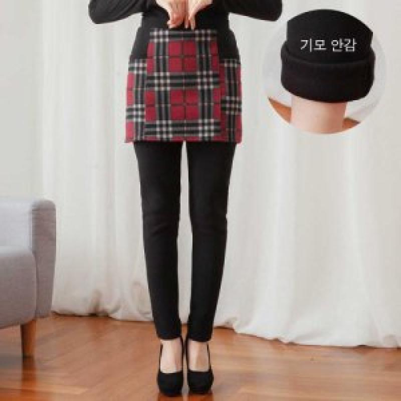 체크 패딩 기모 치마 레깅스 겨울 엄마옷