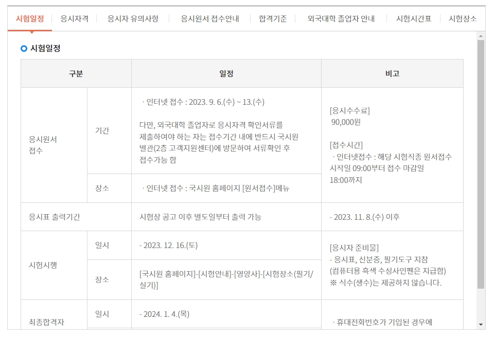영양사 시험 준비를 위해 체크해야 할 일정과 마지막 주의사항을 정리한 이미지