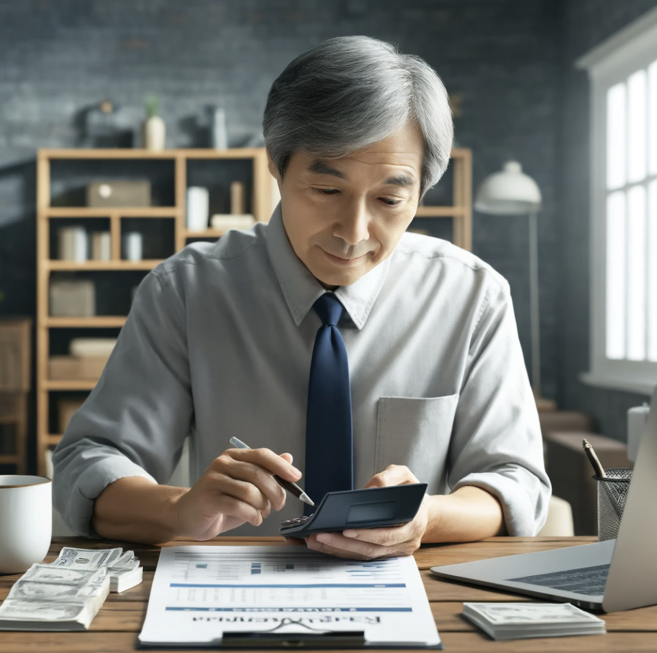 연금저축을 계산하고 검토하는 모습
