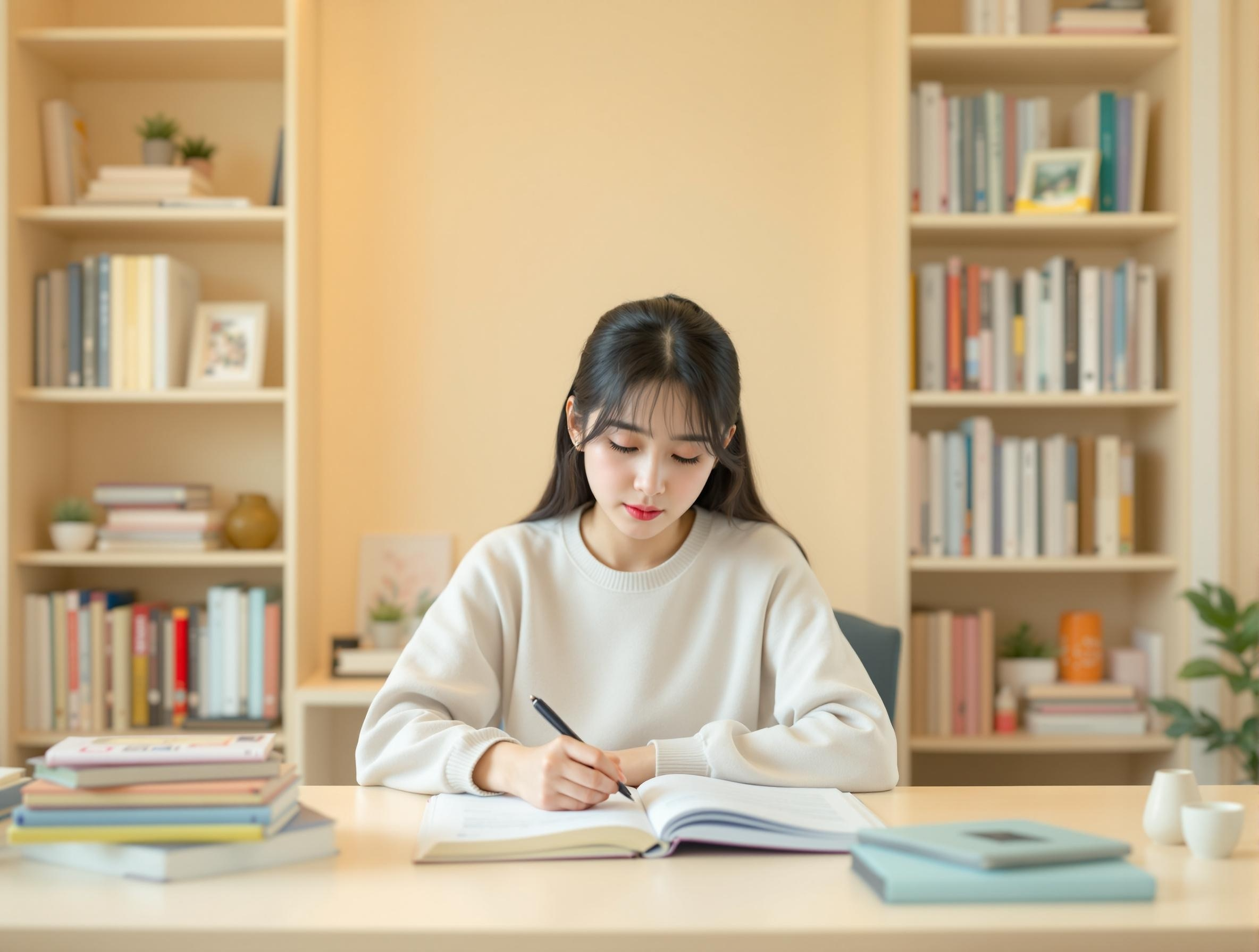 고등학교 사회 공부하고 있는 여학생