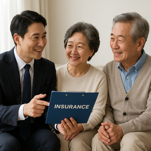 아들과 함께 보험을 살펴보는 모습