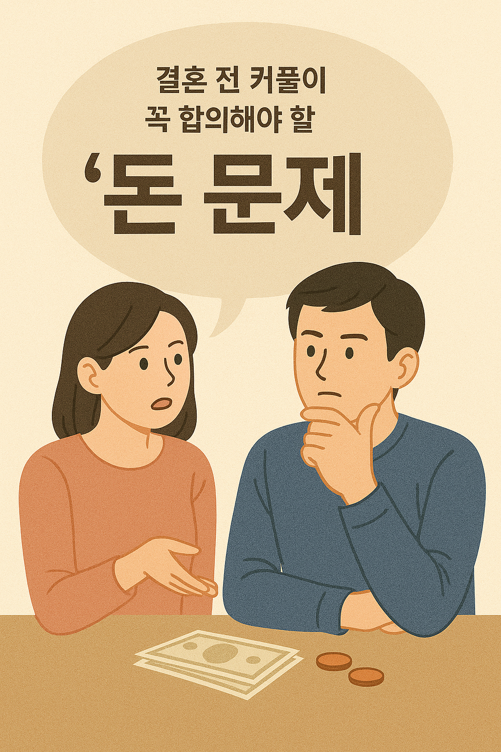 결혼 전 커플이 꼭 합의해야 할 '돈 문제' 에 대해 서로 상의하는 모습