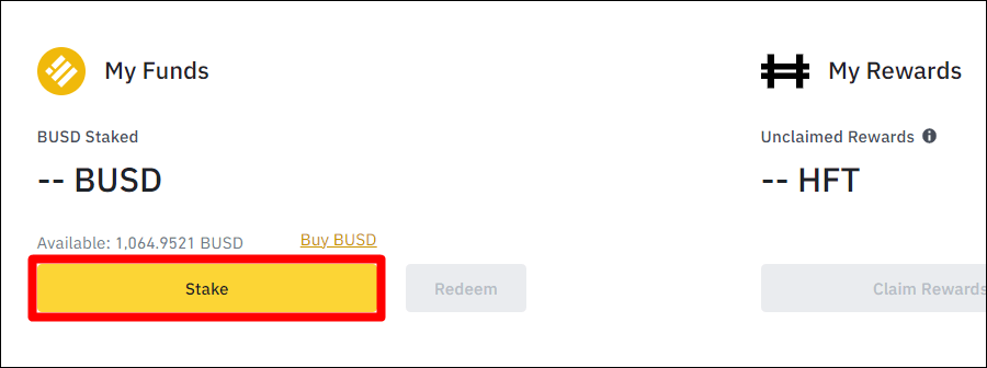 런치풀 My Funds 내에 있는 Stake 버튼을 보여주는 사진