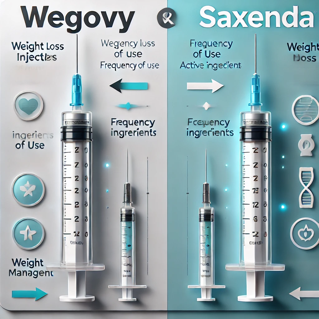 이 사진은 위고비와 삭센다의 비교 사진입니다.