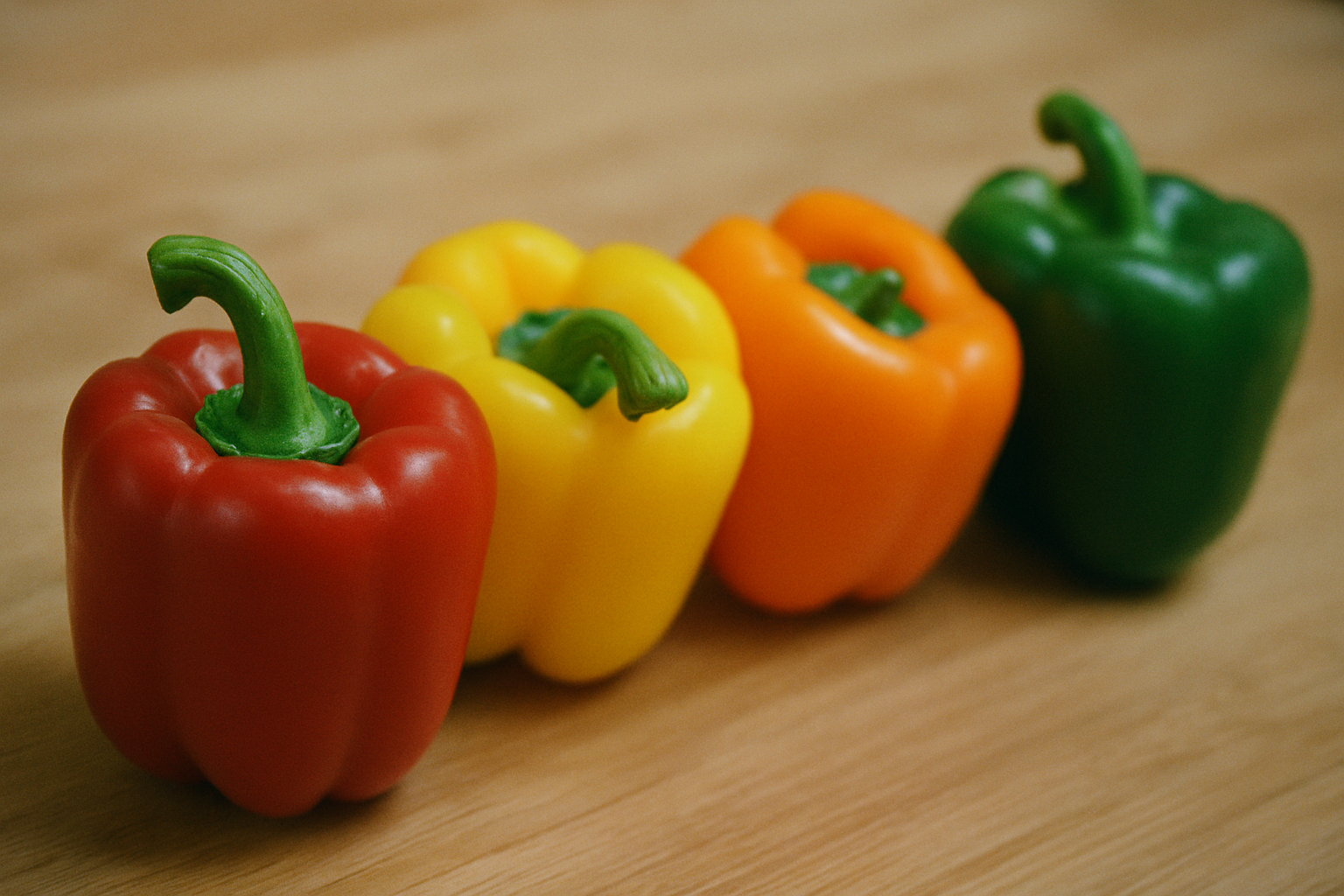 빨간색, 노란색, 주황색, 초록색 파프리카