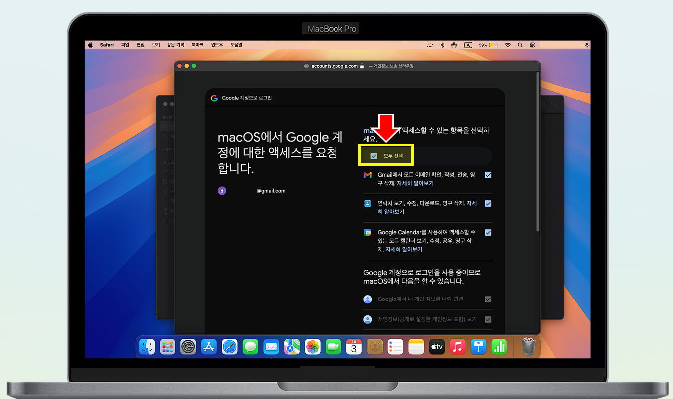 Gmail 계정에 대한 접근 기능을 선택합니다.