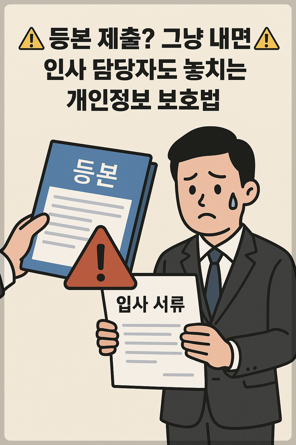 입사 서류 제출 시 경고 및 주의사항을 나타내는 일러스트 이미지