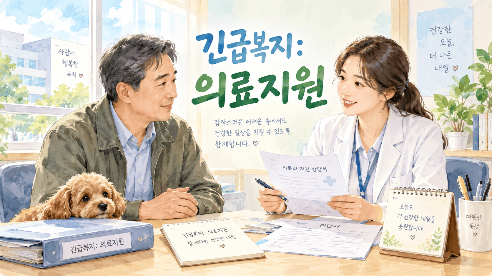 긴급복지: 의료지원에 관하여 상담 밭고 있는 중년 남성
