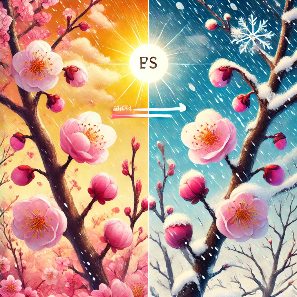 기온과 개화 관계 &ndash; 기온 상승과 함께 개화하는 매화꽃&amp;#44; 온도 변화에 따른 개화 차이