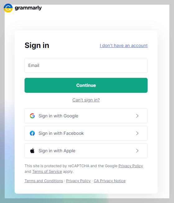 그래머리 회원가입 화면 사진