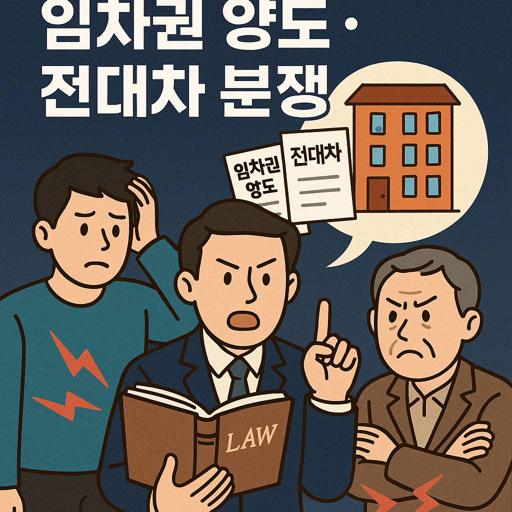 임차인과 임대인, 심지어 새로운 제삼자까지 얽혀 복잡한 법적 관계를 알아보는 모습의 이미지
