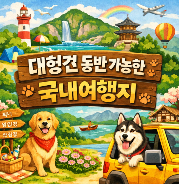 "대형견 동반 가능한 국내 여행지" 문구 이미지