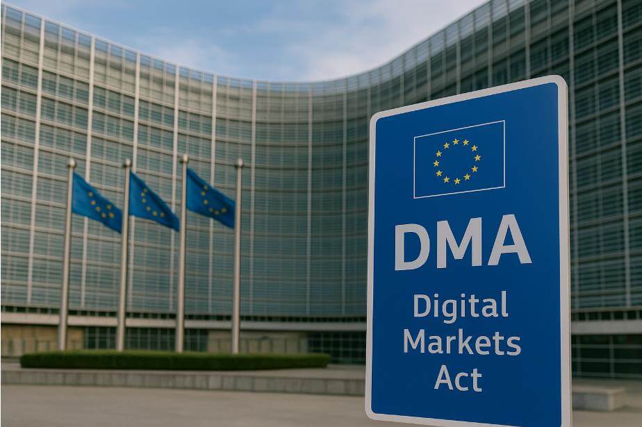 EU 본부 앞 DMA(디지털시장법) 안내 표지판