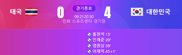 항저우아시안축구 한국태국
