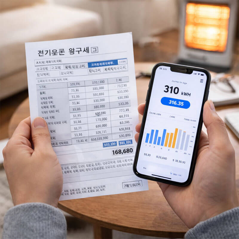 전기요금 고지서와 전력 사용량을 확인하는 가정 환경