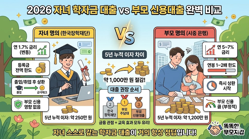 2026 자녀 학자금 대출 vs 부모 신용대출 &mdash; 어떤 게 유리?
