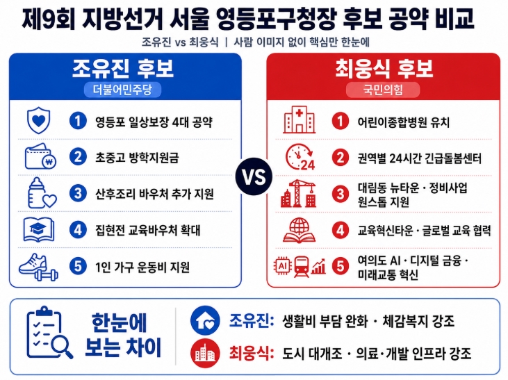 제9회 지방선거 서울 강동구청장 후보 공약 비교(조유진, 최웅식)