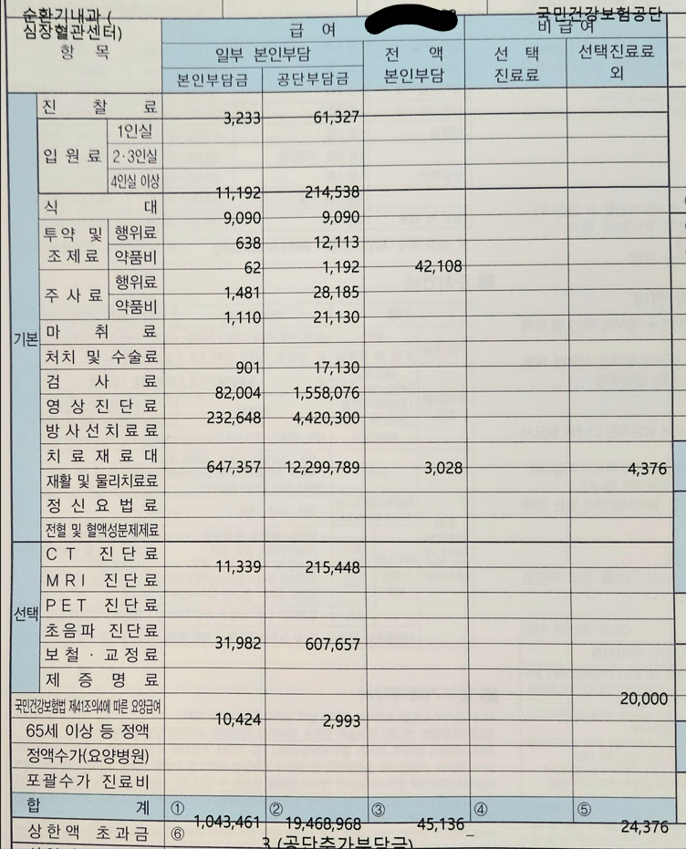 시술 비용 계산서