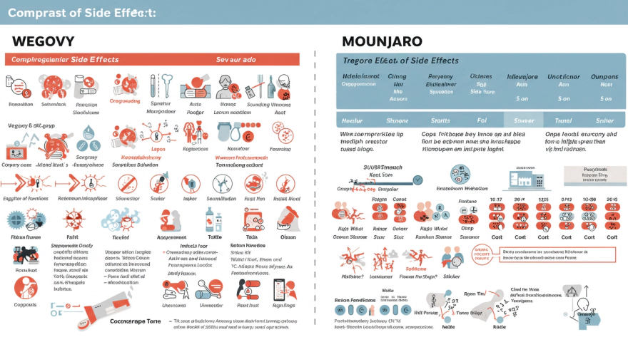 위고비와 마운자로의 흔한 부작용을 비교한 인포그래픽 차트