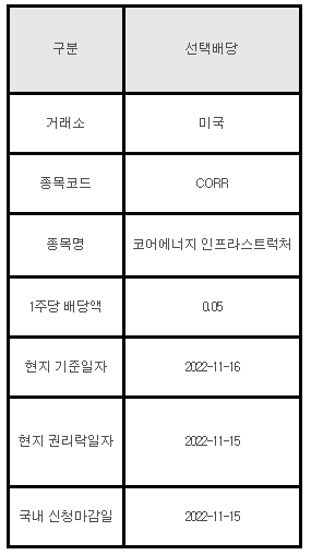 미국주식 선택배당 안내 CORR