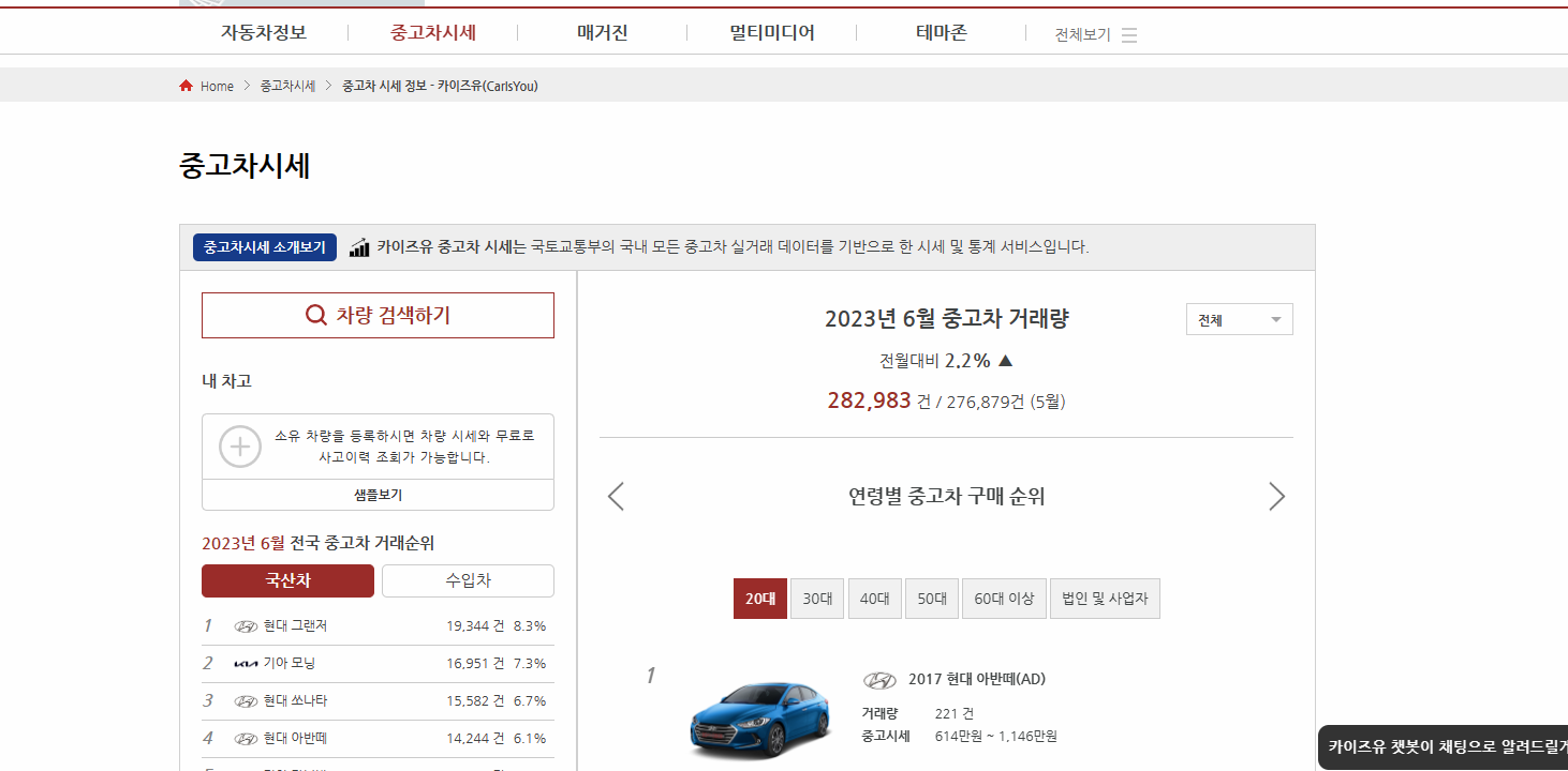 카이즈유 중고차 시세 정보 사이트 이미지