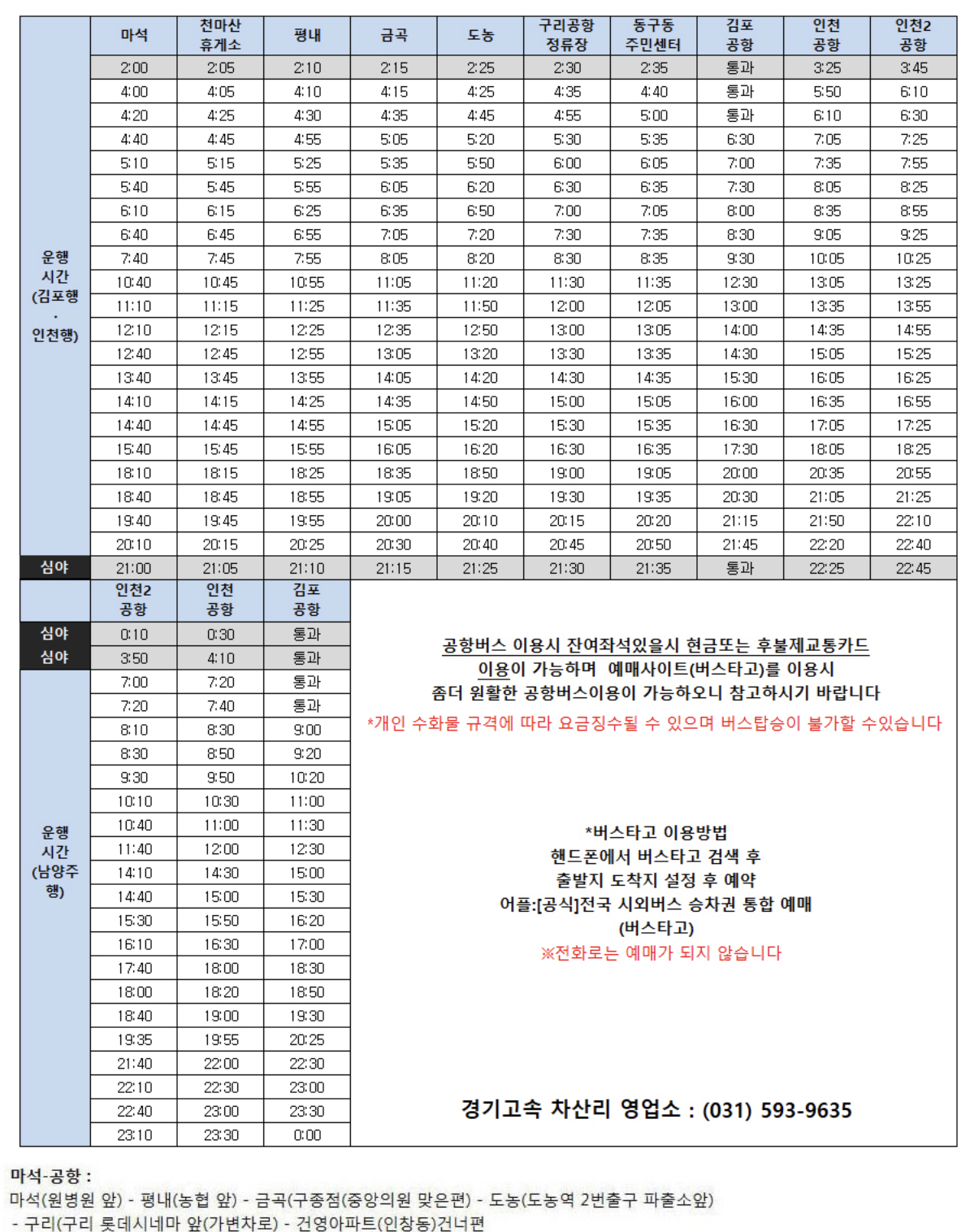 공항 버스 시간표 (8822, 8829, 8834, 8837, 8840, 8842, 8843, 8844, 8864번) 2025년 최신